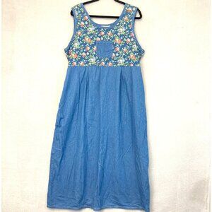 Vintage‎ Koret City Blues Denim Maxi Dress Size 18 Prairie Cottagecore Floral